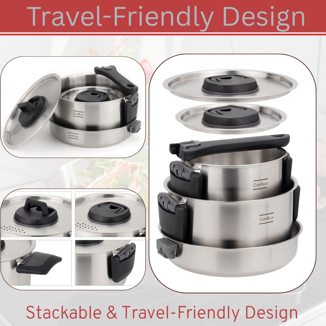 Compact camping cookware set storage demonstration
