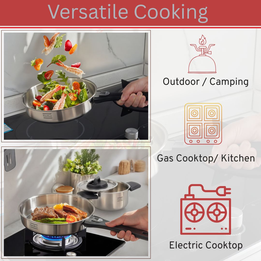 Stainless steel camping pots with steel lids