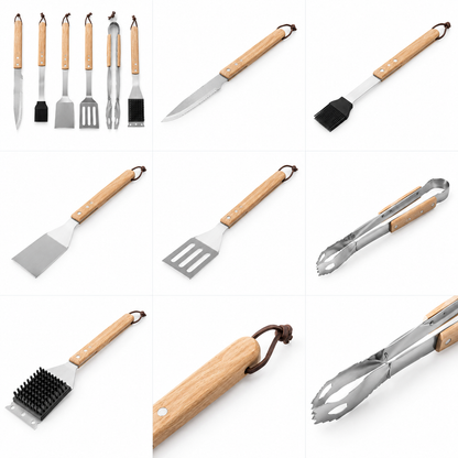 Wooden BBQ Grilling Toolset 6Pcs