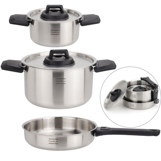 6-piece stainless steel camping cookware set complete kit