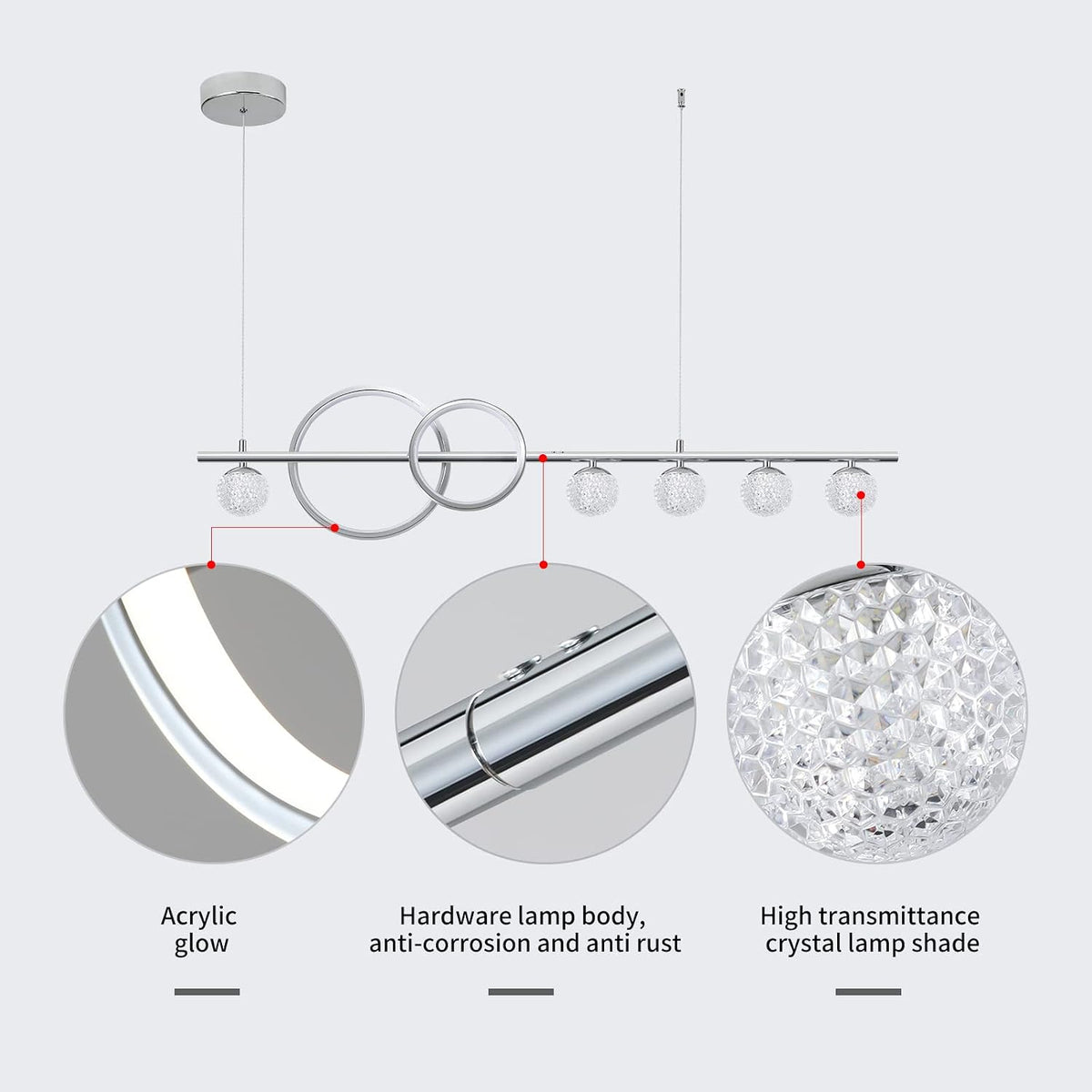Ganeed 7-Light Dimmable LED Linear Chandelier – 120cm Modern Pendant Light