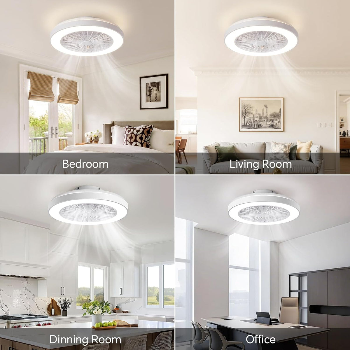18.9" Bladeless Ceiling Fan with LED Light & Remote Control