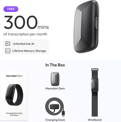 Memoket Gem Wearable AI Voice Recorder, Transcribes