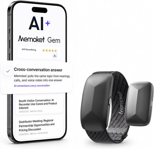 Memoket Gem Wearable AI Voice Recorder, Transcribes