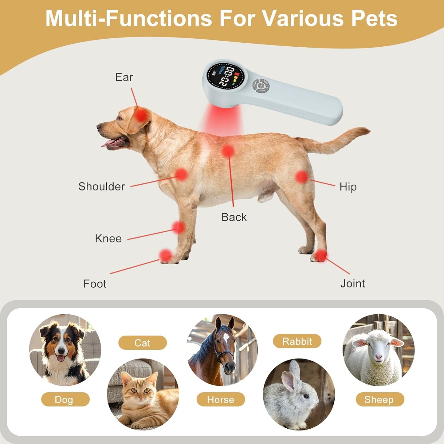 Infrared, Handheld Cold 𝐋ight - Pet Red Light 𝐓herapy Device