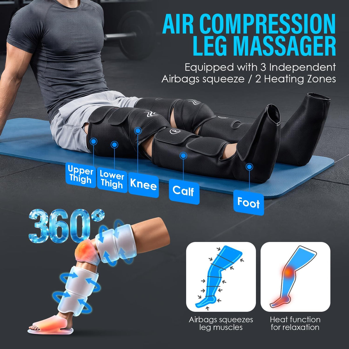 Leg Compression Massager, Foot Massager with Heat Circulation