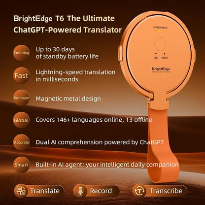 T6 AI Translator Device for Business, Travel and Learning (Orange)
