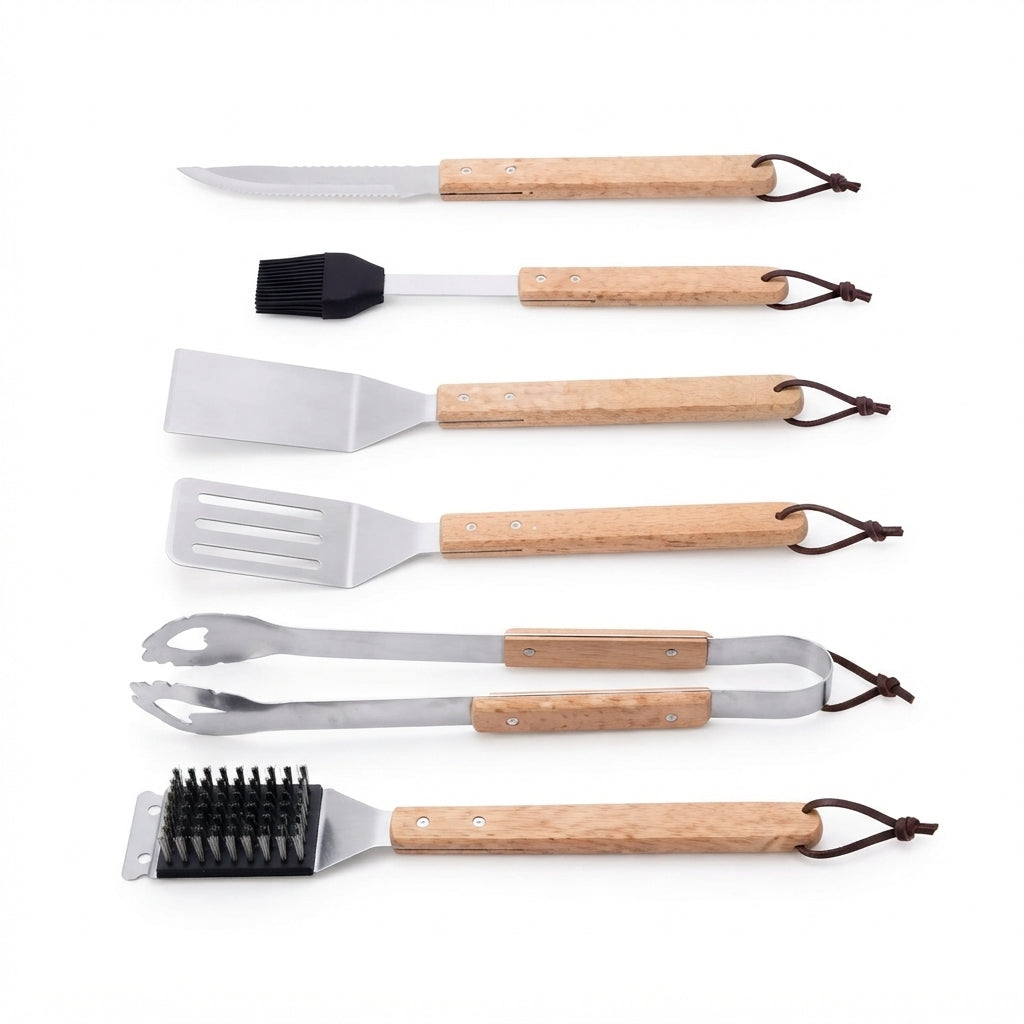 Wooden BBQ Grilling Toolset 6Pcs