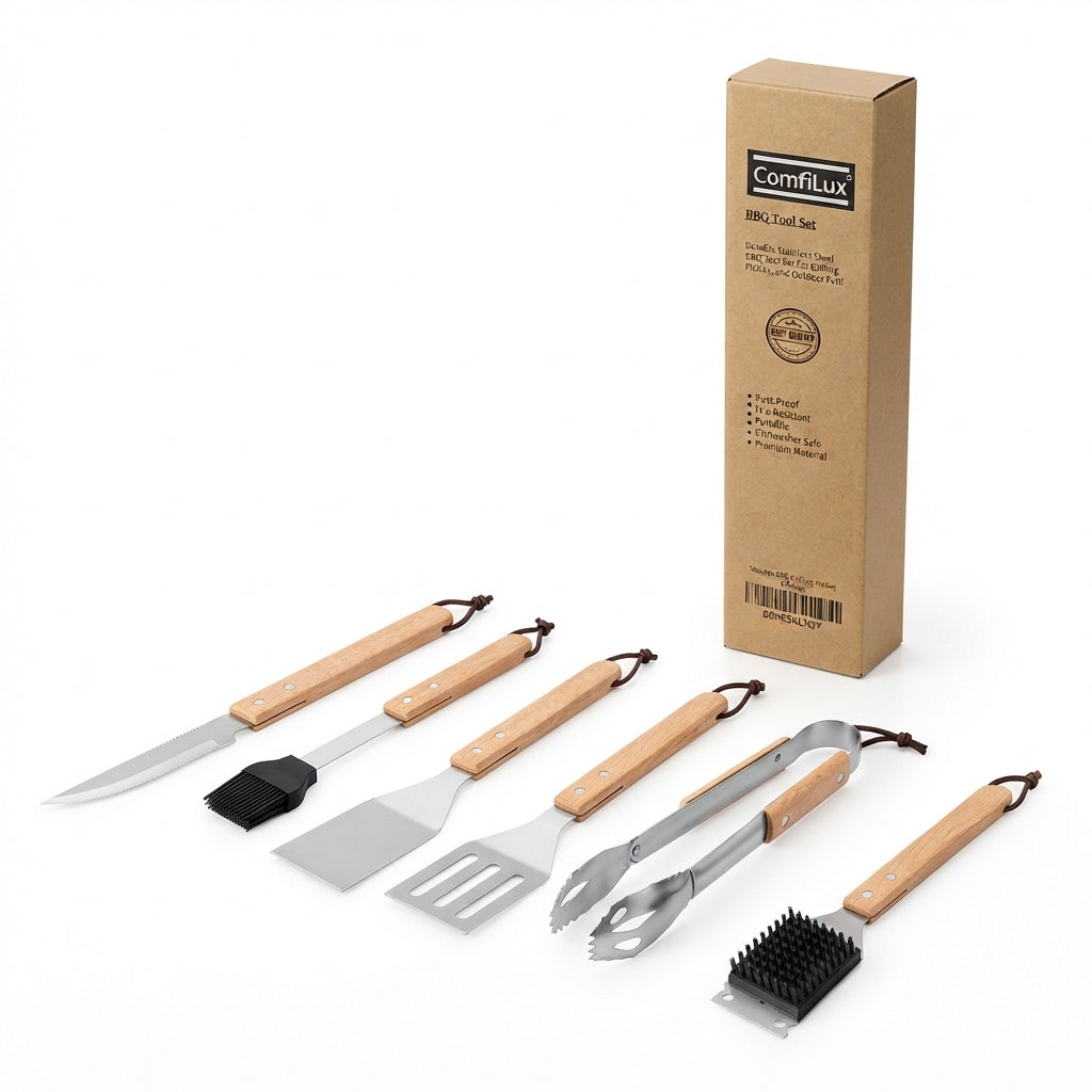 Wooden BBQ Grilling Toolset 6Pcs