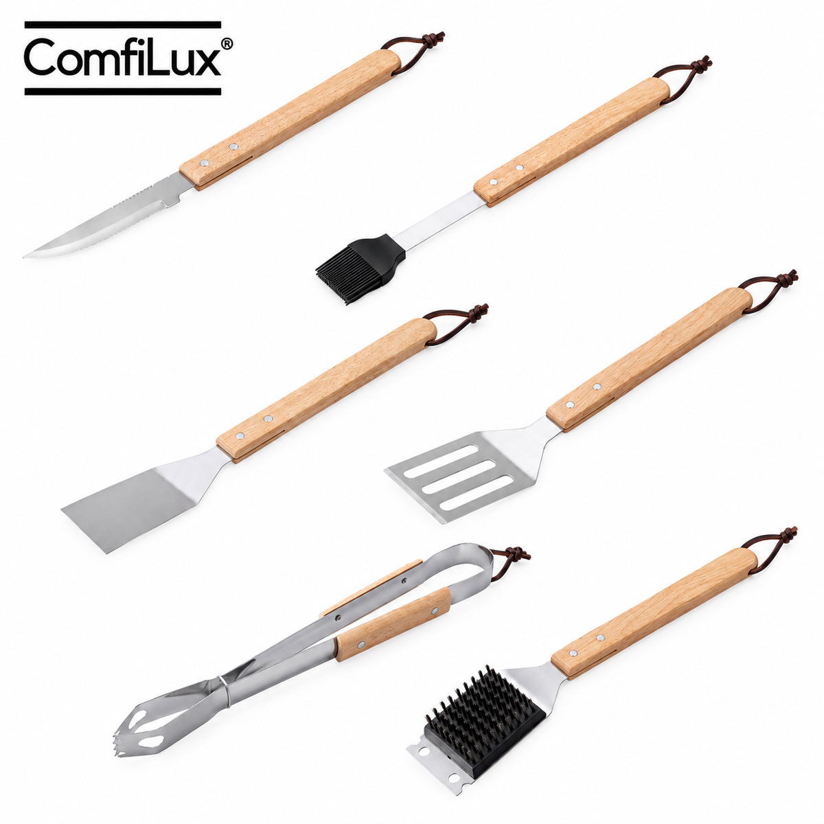 Wooden BBQ Grilling Toolset 6Pcs