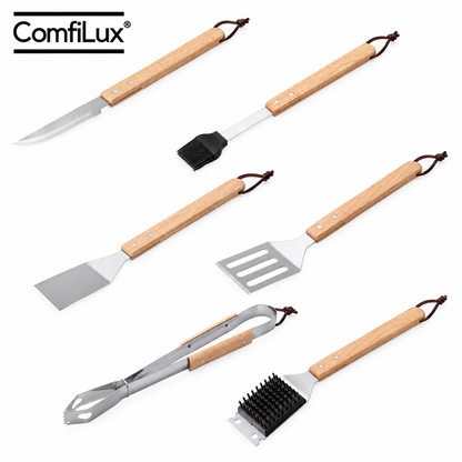 Wooden BBQ Grilling Toolset 6Pcs
